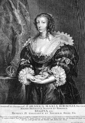 Portret van Henrietta Maria (1609-69) Koningin van Engeland, gegraveerd door Pieter de Jode (gravure)
