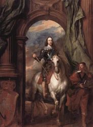 Duits: Portret van Karel I, koning van Engeland, te paard met zijn adjudant St Antoine Karel I (1600-1649) met M. de St Antoine