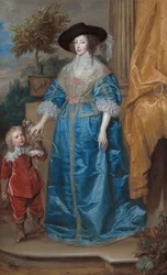 Duits: Portret van koningin Henrietta Maria, met dwerg Sir Jeffrey Hudson Koningin Henrietta Maria met Sir Jeffrey Hudson