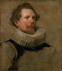 Hoofd van een bebaarde man met een wielkraag