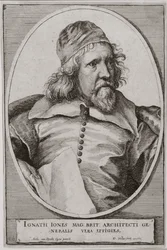 Portret van Inigo Jones (1573-1652) gegraveerd door Wenceslaus Hollar