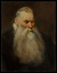 Kopstudie van een oude man met een witte baard