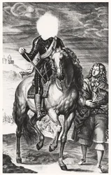 Hoofdloos ruiterportret oorspronkelijk van Lodewijk van Frankrijk, gegraveerd door Pierre Lombard
