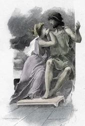Odyssee van Homerus: Odysseus en Penelope. Illustratie van Antoine Calbet (1860-1944) voor «De Odyssee» van de Griekse dichter Homerus, 1897. Privécollectie