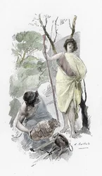Odyssee van Homerus: Odysseus keert terug naar Ithaca en ontmoet Athena vermomd als een herdersjongen (Illustratie van Antoine Calbet)
