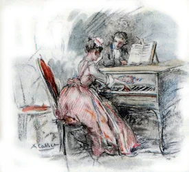 Werther bewondert Charlotte die klavecimbel speelt