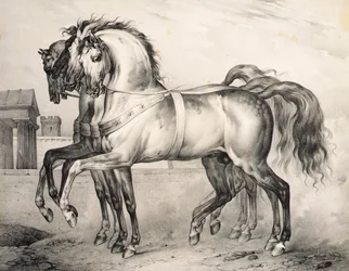 De paarden bereden door Louis Philippe, de hertog van Orleans bij de Slag van Valmy, gegraveerd door Victor Adam