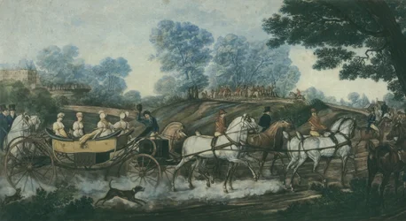 Jachtbijeenkomst, gegraveerd door Philibert Louis Debucourt (1755-1832) begin 19e eeuw