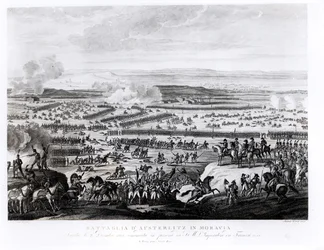 De slag bij Austerlitz in Moravië, 2 december 1805, gegraveerd door Antonio Verico (ca. 1775)
