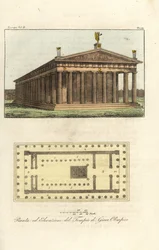 Opstand en plan van de Tempel van Zeus of Jupiter op de berg Olympus