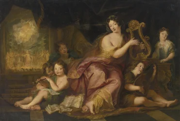 Allegorie van de muziek. Portret van Madame de Maintenon met de natuurlijke kinderen van Lodewijk X
