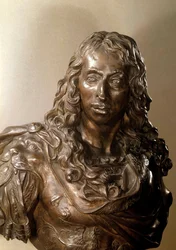 Borstbeeld in brons van Lodewijk II van Bourbon, Prins van Condé bekend als de Grote Condé (1621-1686). Beeldhouwwerk door Antoine Coysevox (1640-1720) 17e eeuw.