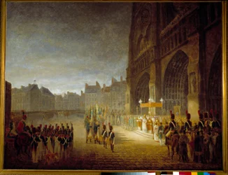 De zegening van de vlaggen op het plein van de Notre Dame de Paris in 1804