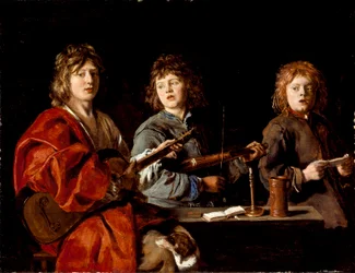 Frans:  Trois jeunes musiciens Drie jonge muzikanten