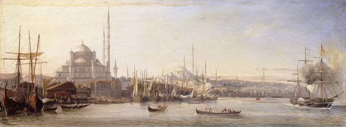 De Gouden Hoorn met de Suleimaniye en de Fatih Moskeeën, Constantinopel