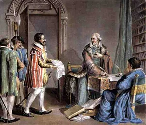 Jean Hennuyer, Bisschop van Lisieux, Redt de Levens van de Hugenoten in zijn Bisdom, gegraveerd door Roger