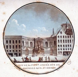 Uitzicht op de fontein gelegen aan de rue de Grenelle Faubourg Saint Germain, huidige fontein van Grenelle. In pittoreske uitzichten van de belangrijkste gebouwen van Parijs door Sergeant
