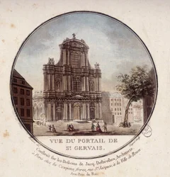 Zicht op het portaal van Saint Gervais, gebouwd volgens tekeningen van architect Jacques Desbrosses, Parijs. In pittoreske uitzichten van de belangrijkste gebouwen van Parijs door Sergeant