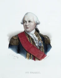 Portret van Admiraal François Joseph Paul De Grasse (1722-1788). Lithografie (23,9 x 15,6 cm), werk van Antoine Maurin (1793-1890), gravure Lemercier