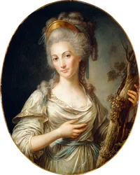 Portret van een Dame, vermoedelijk de Prinses de Lamballe, staand driekwart lengte, in een Witte Jurk met een Blauwe Sjerp