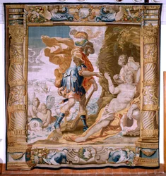 Vlaamse wandtapijt. Serie Verhaal van Theseus. Theseus ontvangt Minos