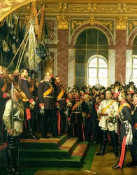 De proclamatie van Wilhelm tot keizer van het nieuwe Duitse Rijk, in de Spiegelzaal te Versailles op 18 januari 1871, geschilderd in 1885