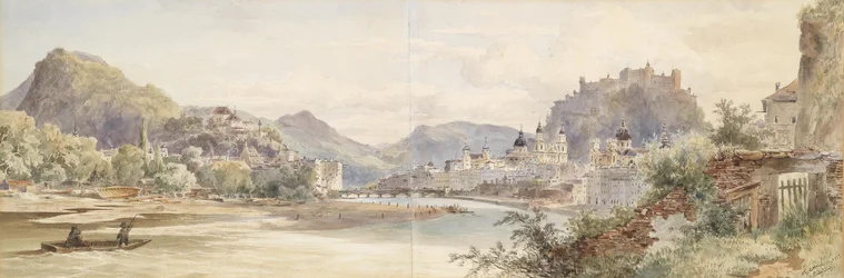 Duits: Panorama van de stad Salzburg met de vesting Hohensalzburg