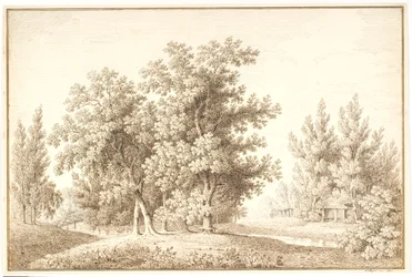 Park met waterloop en klein huisje