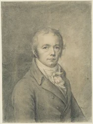 Borstbeeld van een baardloze man van middelbare leeftijd, half naar rechts gewend, de beschouwer aankijkend
