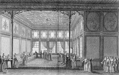 Interieur van een salon in het Topkapi-paleis van de Sultana Hadidge, zus van Selim III
