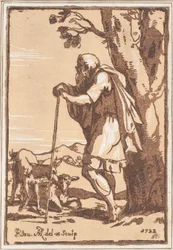 Oude herder leunend op een staf, 1722