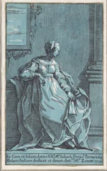 Vrouw zittend in kamer melancholie, 1726