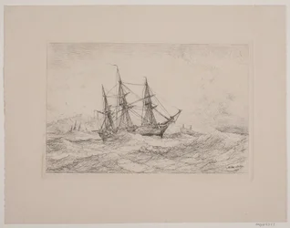 Een fregatschip voor de Noorse kust