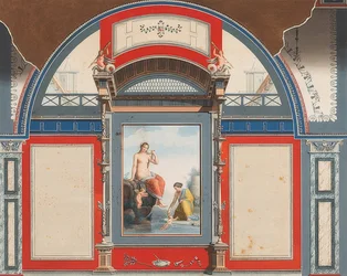 Muurschildering van een Romeins huis op het terrein van de Villa Negroni in Rome, Venus en een nimf met cupido