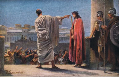Jezus voor Pilatus, uit Hulberts Verhaal van de Bijbel, uitgegeven door The John Winston Company, 1932