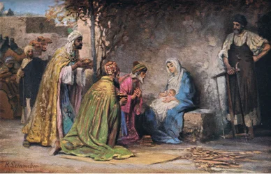 De aanbidding, uit Hulberts Verhaal van de Bijbel uitgegeven door The John Winston Company, 1932