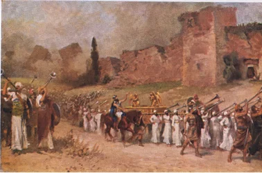 De val van de muren van Jericho, uit Hulbert