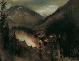 Wildbad Gastein in de avond (bij Bengaals licht)
