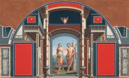 Muurschildering van een Romeins huis op het terrein van de Villa Negroni in Rome, Bacchus en Ariadne. 1783