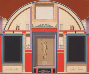 Muurschildering van een Romeins huis op het terrein van Villa Negroni in Rome, standbeeld van Adonis