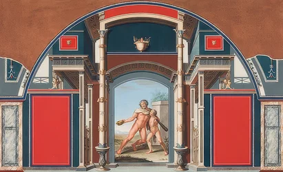 Muurschildering van een Romeins huis op het terrein van Villa Negroni in Rome, Dronken Hercules. 1781