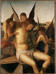 Pieta met drie engelen, ca. 1475 (olieverf op hout)