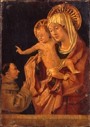 De Madonna en Kind met een Franciscaanse monnik in aanbidding