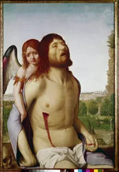 De dode Christus ondersteund door een engel