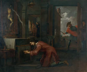 Sint Franciscus ontvangt de Opdracht van het Kruisbeeld in Sint Damian om het Huis van God te Herstellen