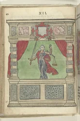 Toneel met personificatie van de Rechtvaardigheid (Justitia), 1578