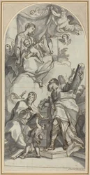 De Madonna en Kind in Glorie met Heiligen Gregorius de Grote en Andreas