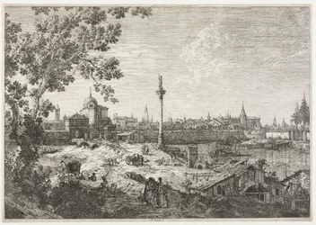 Panorama van een stad aan een rivier