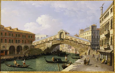 De Rialtobrug Venetië vanuit het zuiden met de Fondamenta Del Vin en de Fondaco Dei Tedeschi