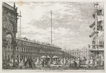 Gezichten: Het Procuratorspaleis en de kerk van St. Géminien, Venetië, 1735-1746
